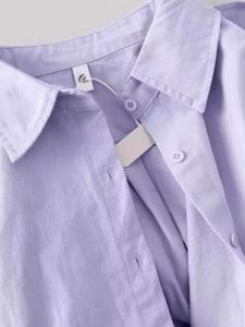 Áo Sơ Mi Cotton Pha Màu Nhẹ Mùa Hè 2024 Dáng Rộng Dài Tay Cổ Polo Màu Trơn Phong Cách Công Sở Thường Ngày