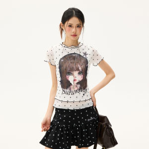 Sweet Cartoon Girl Star Print Slim Fit Top