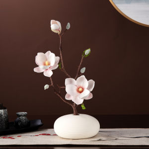 Chinese Style Magnolia Artificial Flowers Table Decoration Living Room Dining Table Centerpiece Flower Arrangement Set Decor