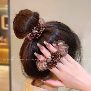 Elegant Pearl Hair Tie Crystal Headband Womens Silk Hair Accessories Bun Hair Ties Fashionable Hair Bands Korean Style