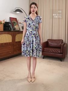 Elegant Floral Slimming V-Neck Short Sleeve Summer Dress