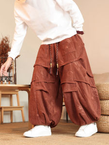 Mens Harlan Wide Leg Lantern Pants Winter Loose Fit Dragon Pattern Orlon Tencel Casual Pants Chinese Style Polyester Fiber