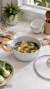 Nipiin Non-Stick Saucepot Multifunctional Soup Pot with Glass Lid Wood Handle for Daily Cooking