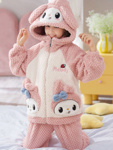 Bộ Đồ Ngủ Lông Cừu Dày Cho Trẻ Em Mùa Đông Ấm Áp Quần Áo Mặc Nhà in Hình Hoạt Hình Cho Bé Gái