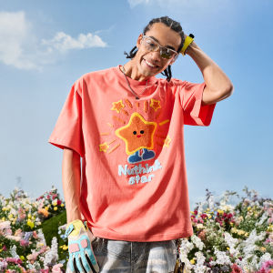 American Style Cartoon Star Letter Embroidery T-Shirt