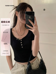 เสื้อยืดแขนสั้นผู้หญิงทรงสลิมฟิตสไตล์ย้อนยุคแบบอเมริกันในช่วงฤดูร้อน เสื้อครอปเข้ารูปเซ็กซี่สำหรับสาวๆ ใส่ไปทำงานได้