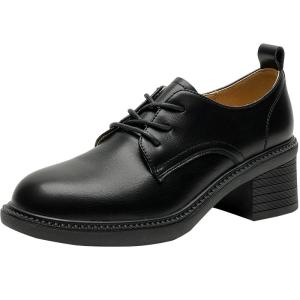 Josiny | Commuter British Style Womens High Heel Shoes Black Leather 1 Pair