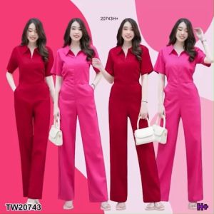 TW20743 จั๊มสูทยาวคอปกซิปหน้า