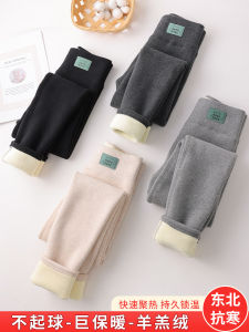 Lamb Velvet Fleece Lined High Waist Thickened Warm Pants Womens Base Layer Trousers Autumn Winter Cotton Polyester Blend