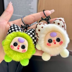 New cartoon imitation rex rabbit bow small briquette car key chain pendant exquisite doll cartoon doll bag pendant