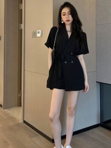 Summer New Arrival Small Thin Casual Loose Hong Kong Style One-Piece Wide-Leg Workwear Suit One-Piece Short Culottes Suit