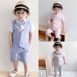 Boy First Birthday Dress Childrens Suit Kindergarten Performance Clothes Baby Summer British Style Wedding Flower Girl Suit