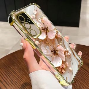 Electroplated Flower Clear Phone Case For Samsung Galaxy S26 S25 S24 S23 S22 S21 Ultra FE Four Reinforced Corner Anti Fall Cover