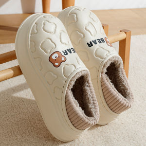 กันน้ํา ผ้าฝ้าย รองเท้าแตะ Indoor Home 2024 ใหม่ กันลื่น อุ่น ผ้าขนแกะ รองเท้าคู่หุ้มส้นเรียงราย ผ้าฝ้าย รองเท้า ฤดูหนาว ผู้หญิงสวมใส่กลางแจ้ง