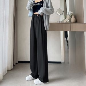 JIANGLU | Slim Fit Tuxedo Wide Leg Pants Womens Autumn New Lightweight High Waist Drapey Straight Cut Black Elastic Waist Loose Fit