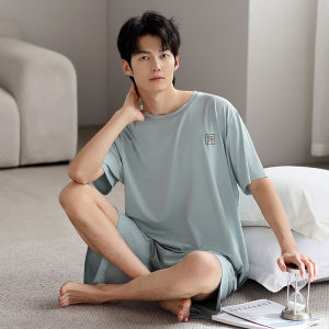 Summer Ice Silk Modal Thin Short Sleeve Sleepwear Set for Men Youth Home Clothes Lightweight Breathable Comfortable Briefs