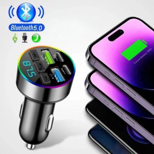 Kebidumei | Digital Display Cigarette Lighter Car Charger Dual USB Type C Multifunctional Bluetooth FM Transmitter Receiver MP3 Player