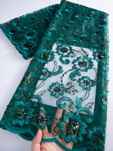 African French Mesh Fabric and Lace Nigerian Tulle Embroidered Lace with Sequins Luxury Party Dresses for Women Sew2.5yards4491
