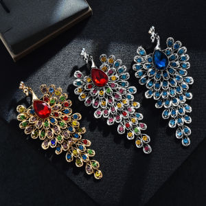 Peacock brooch high-end quality colorful sparkling stones Brooches Decorative Pins for Women