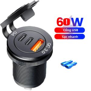 Ổ Cắm Điện Ô Tô 24V 12V USB 3 Cổng Bộ Sạc Nhanh Cho iPad iPhone Điện Thoại Di Động Trên Ô Tô Thuyền Bộ Chuyển Đổi USB-C Kim Loại