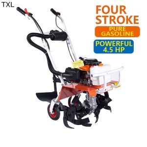 Outdoor Multi-Function Gasoline Small Rotary Cultivator Micro-Tiller Agricultural Garden Gasoline Rotary Tiller Soil Turning Trenching Walking Wheel Lawn Mower Micro-Tiller Wasteland Reclamation Full Set Accessory