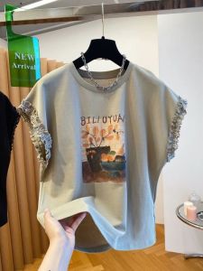 YEBO | Plus Size Lace Insert Short Sleeve T-Shirt
