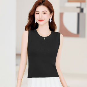 Ice Silk Knitted Vest Womens Short Sleeveless Summer Outerwear Versatile Small Size Fashionable Commute Style Solid Color