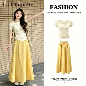 La Chapelle | Off-shoulder Thin Blouse T-shirt Skirt Set
