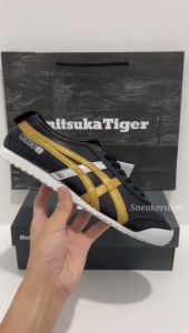 Sepatu 0nitsuka Tiger Mexico66 TALI Black Gold Silver Free Kaos Kaki