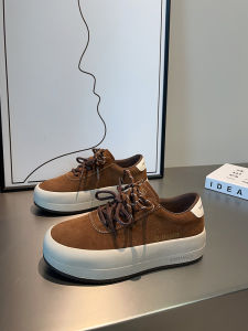 Matte Leather Casual Shoes Womens Shoes 2025 Spring New Style Versatile European Goods Thick Bottom Retro Plank Shoes