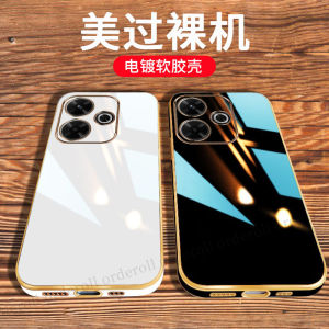 Luxury Plated Full Cover Shockproof Phone Case for Redmi Note13R Tempered Glass Shell Mens Womens Protective Cover