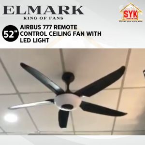 SYK Elmark Airbus 777 52" Black White 5 Speeds 5 Blades Remote Control With 3 Modes LED Light Ceiling Fan Kipas Siling