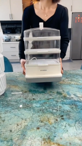 BINYUE หม้อนึ่งอาหารไฟฟ้า 3 ชั้น ทำความร้อนได้เร็ว ตั้งเวลาได้ ป้องกันเชื้อโรค กันแมลง ถนอมอาหาร LK