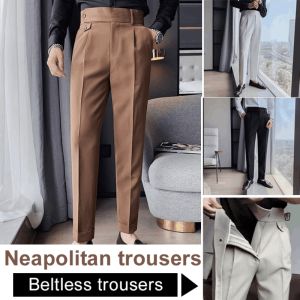 Mens High Waist Naples Trousers Business Solid Color Straight Comfortable Pants