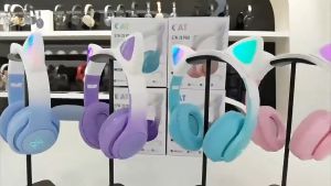 STN-28 Pro LED Light Cute Cat Ear Headphone with Mic Foldable Wireless Headset Bluetooth Earphone