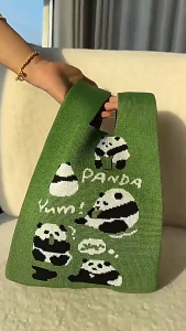 Korean Ins Tote Knitted Bag Handbag for Women Girls Vest Bag Cute Sweet Fashion Retro Beach Bag Daily Use Bag