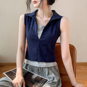 GEBEISHANG | V-neck Half Zip Sleeveless Vest Slims Figure Layering Top