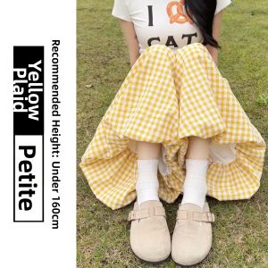 YIFANSHI | Yellow Gingham Pleated Flared Pants High Waist Slim Fit Ice Silk Loose Casual