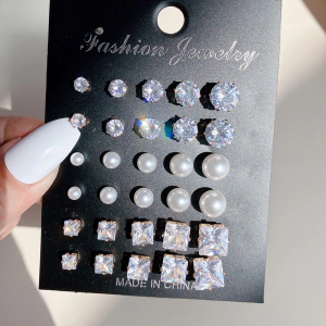 12 Pair/lot White Cubic Zirconia Earrings Men Women Stainless Steel Round Zircon Stud Earrings