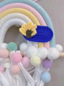 กิ๊บติดผมรูปดอกไม้ทรงฟองสบู่ทำด้วยเส้นด้ายถักด้วยเข็มขัดผูกโบว์ผูกด้วยไข่มุกสำหรับเด็กและเยาวชนสไตล์ป่า