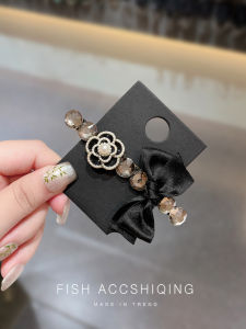 French Luxurious Tea Rose Rhinestone Hair Clip Vintage Style Butterfly Knot Hairpin Spring Loaded Hair Accessories for Women