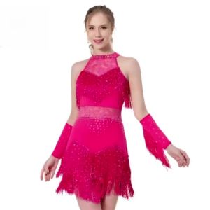 Women Sparkling Rhinestone Lace Latin Dancewear Fringe Skirt Armband Shorts Ballroom Salsa Samba Stage Costume Dance wear