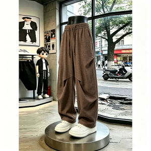 Old Money Style Flax Look Brown Wide Leg Pants Mens Casual