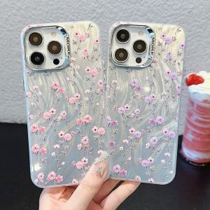 💯【Phone Case】+FREE Shipping 💯Beauty Pink Purple Flower Feather Phone Case For iPhone 15 14 13 12 Pro Max 11 Case Silicone Cute Smile Bling Colorful Protector Shockproof Hard Cover