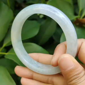 Light Green Hue Certified Natural Type A Jadeite-Jade crafted as Peace Bangle size 56.8 Width:12.1mm Thickness: 8.6mm certificate weighs 59.13 grams (bangle14)
