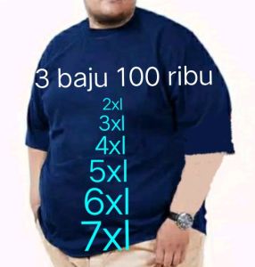 KAOS OVERSIZE POLOS PRIA 2XL 3XL 4XL 5XL 6XL 7XL/PAKET 3 PCS WARNA DIKIRIM RANDOM