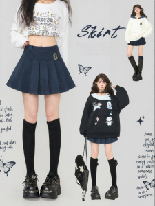 KEIKO | Retro College Style Blue A-Line Pleated Short Skirt