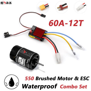 RCXAZ RC 550 Brushed Motor 12T with 60A Brushed ESC KIT for 1/10 RC Crawler Axial SCX10 90046 Traxxas TRX4 D90 Hpi Tamiya arrma