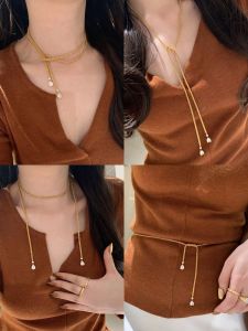 KAMI Y Waterdrop Rhinestone Pendant Multi-Wear Luxury Chic Necklace Sweater Chain Fashionable Alloy Geometric Design for Women