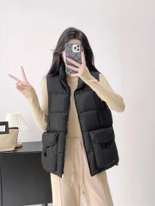 Womens Short Puffer Cotton Vest Loose Fit Stand Collar Jacket Bread Coat Korean Style Autumn Winter New Arrival Outerwear